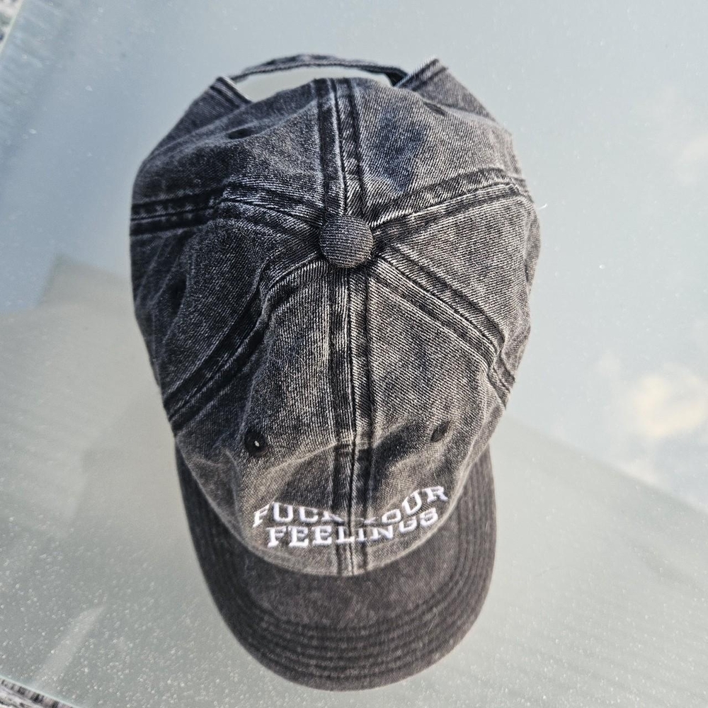 Embroidered 'F*** Your Feelings' Distressed Black Dad Hat - Picture 2 of 8